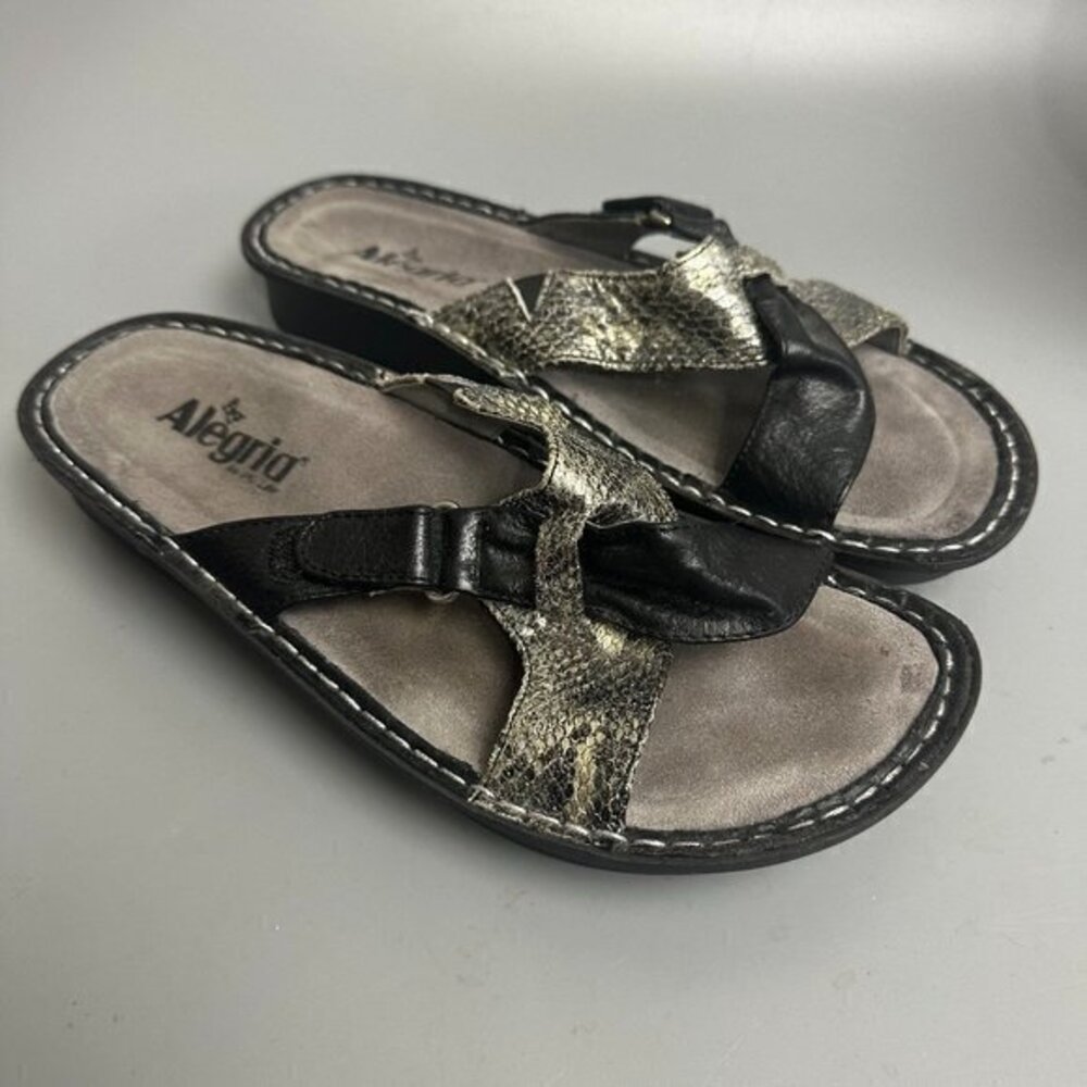 Womens Alegria‎ Violet Black Nappa Slide Sandals Size 40 (US 9-9.5) snake print